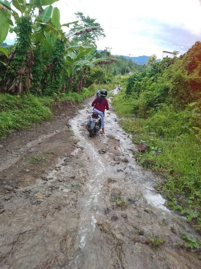 Beginilah kondisi jalan poros Salunangka,  Kelurahan Rangas, Kecamatan Simboro,Kabupaten Mamuju, Sulawesi Barat